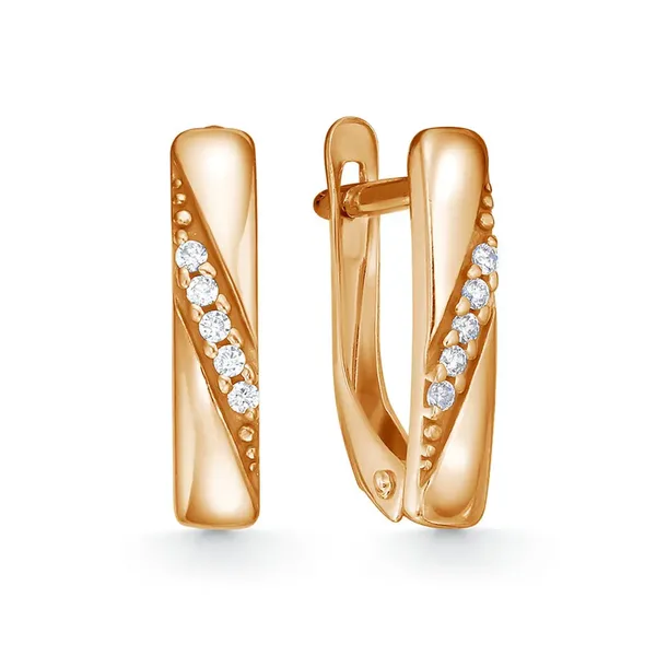 Серьги из серебра с фианитом, золочение
