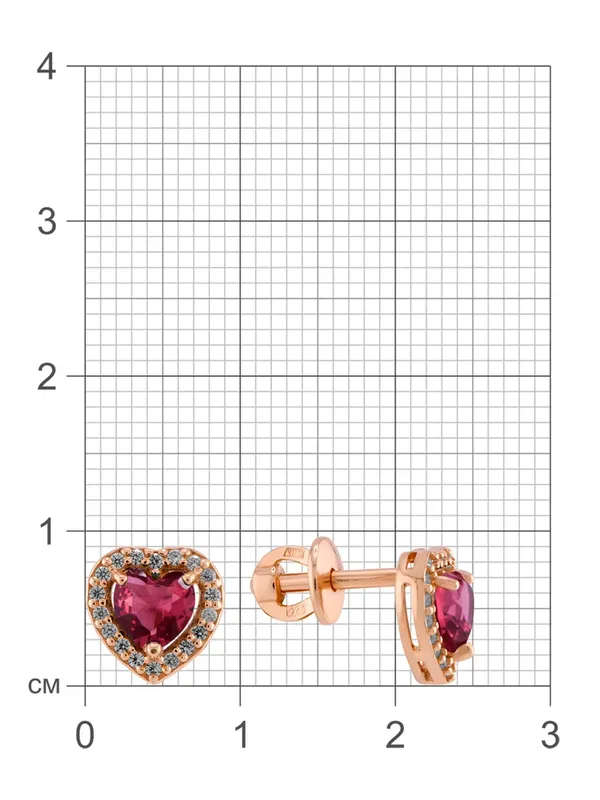 Серьги-пусеты из серебра с фианитом и ювелирным кристаллом, золочение