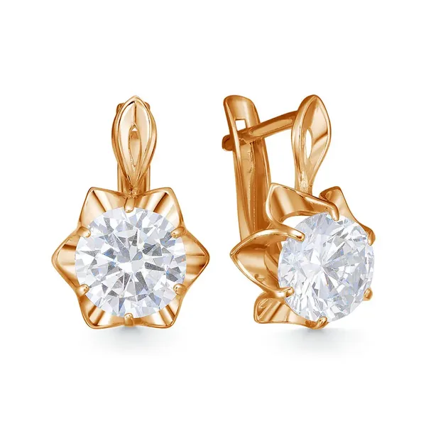 Серьги из серебра с фианитом, золочение