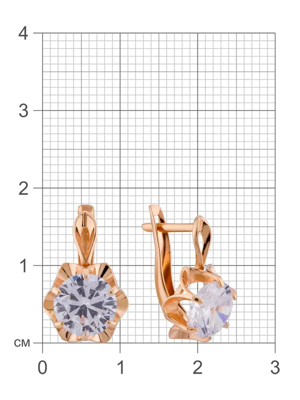 Серьги из серебра с фианитом, золочение