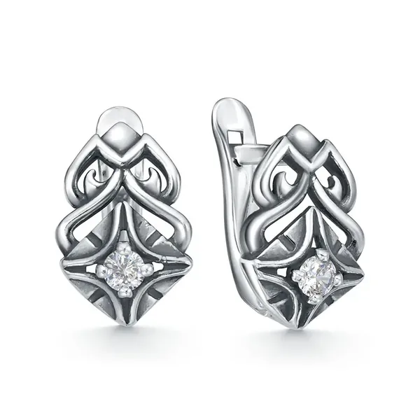 Серьги из серебра с фианитом, оксид