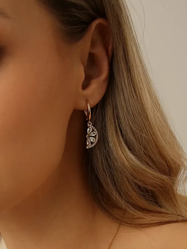 Серьги из серебра с фианитом, золочение лимонное