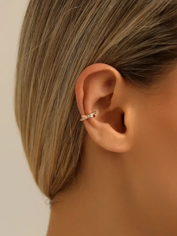 Серьги-зажимы из серебра с фианитом, золочение
