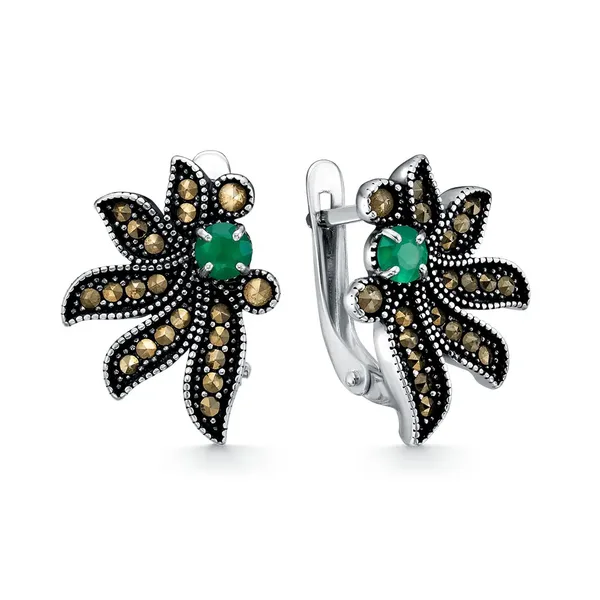 Серьги из серебра с марказитом и с агатом, оксид