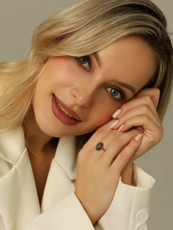 Кольцо из серебра с цоизитом, золочение