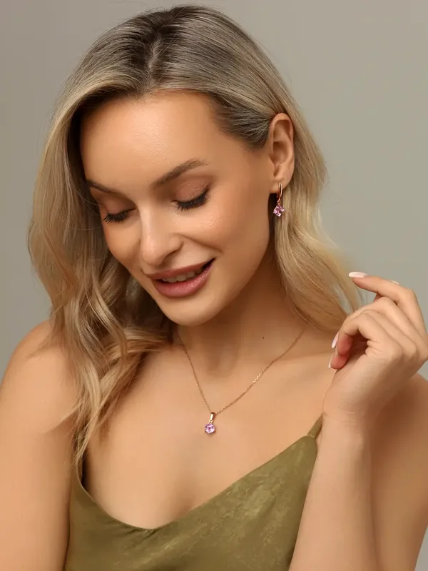 Серьги из серебра с ювелирным кристаллом, золочение