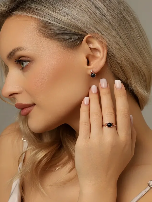 Серьги из серебра с фианитом, золочение