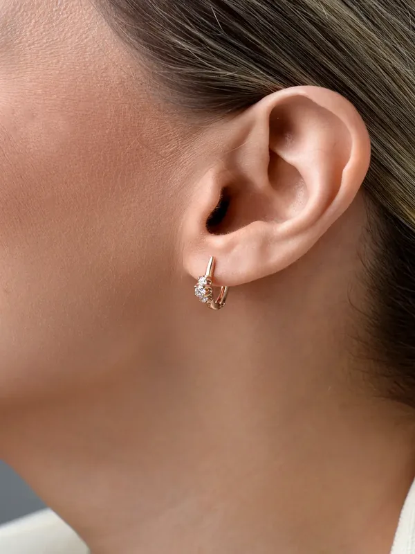 Серьги из серебра с фианитом, золочение