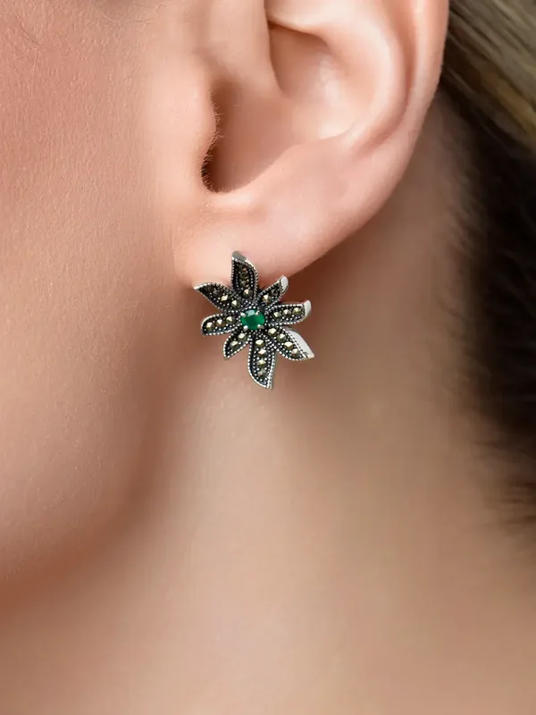 Серьги из серебра с марказитом и с агатом, оксид
