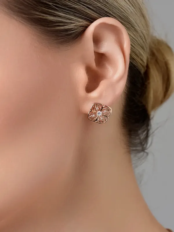Серьги из серебра с фианитом, золочение