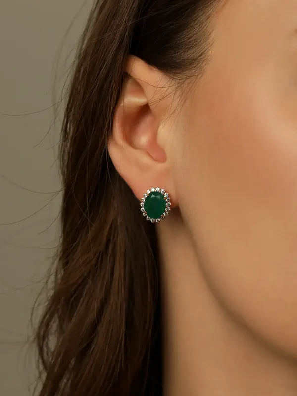Серьги из серебра с с агатом и фианитом, золочение