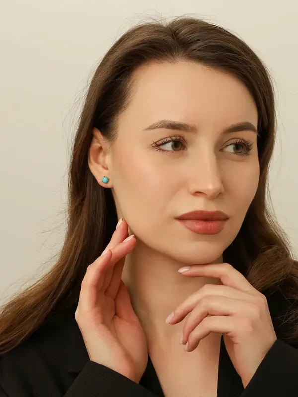 Серьги-пусеты из серебра с бирюзой, золочение