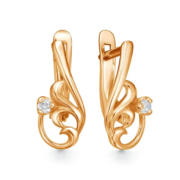 Серьги из серебра с фианитом, золочение