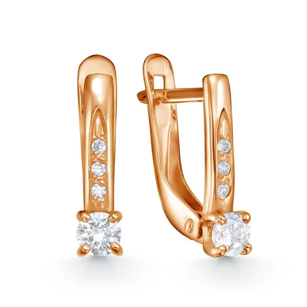 Серьги из серебра с фианитом, золочение