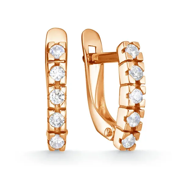 Серьги из серебра с фианитом, золочение
