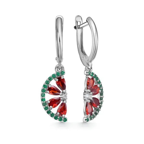 Серьги из серебра с фианитом, родий