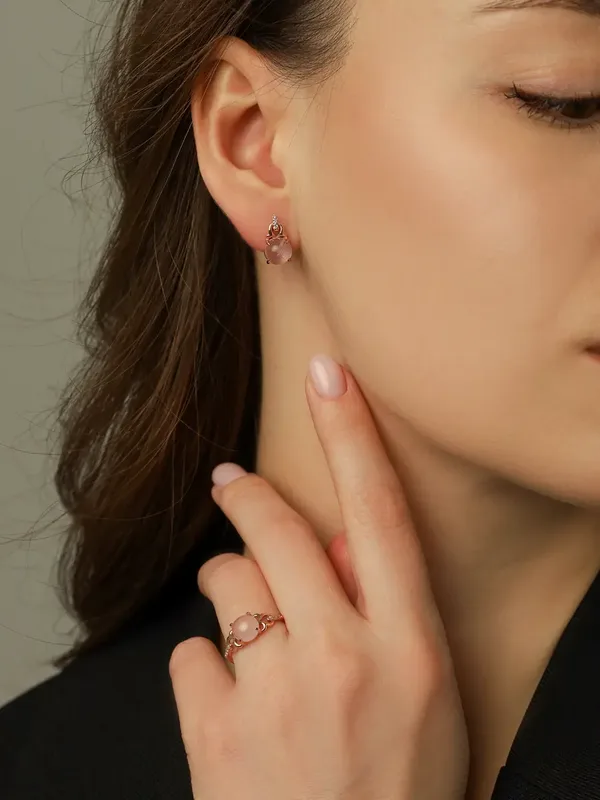 Серьги из серебра с кварцем и фианитом, золочение