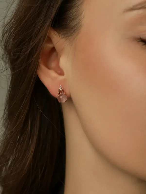 Серьги из серебра с кварцем и фианитом, золочение