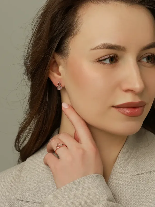 Серьги из серебра с кварцем и фианитом, золочение