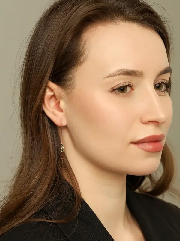 Серьги-продёвки из серебра с хризолитом, золочение