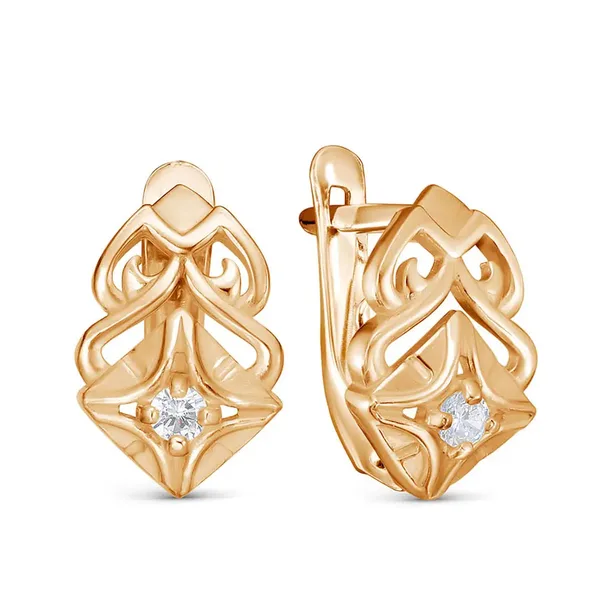 Серьги из серебра с фианитом, золочение