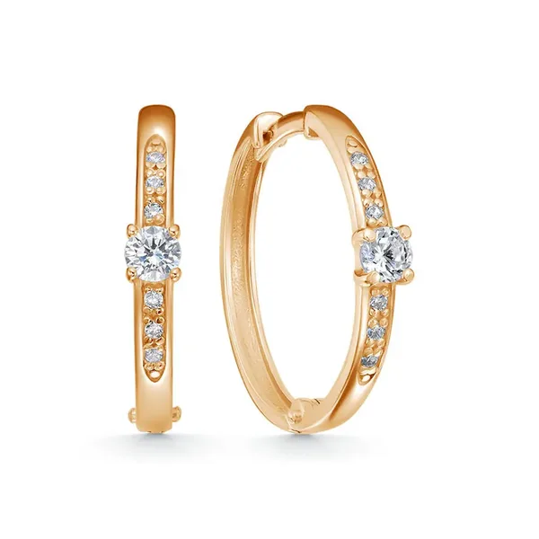 Серьги из серебра с фианитом, золочение