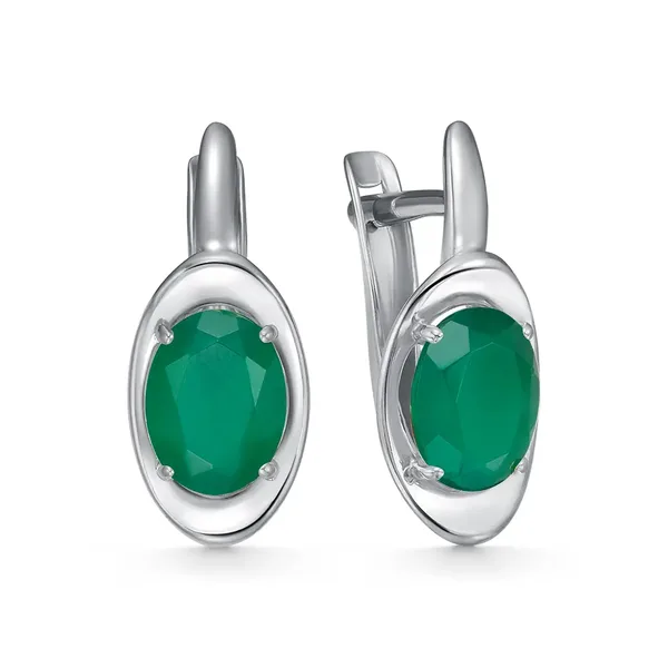 Серьги из серебра с с агатом, родий