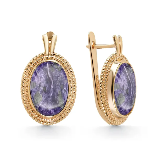 Серьги из серебра с чароитом, золочение