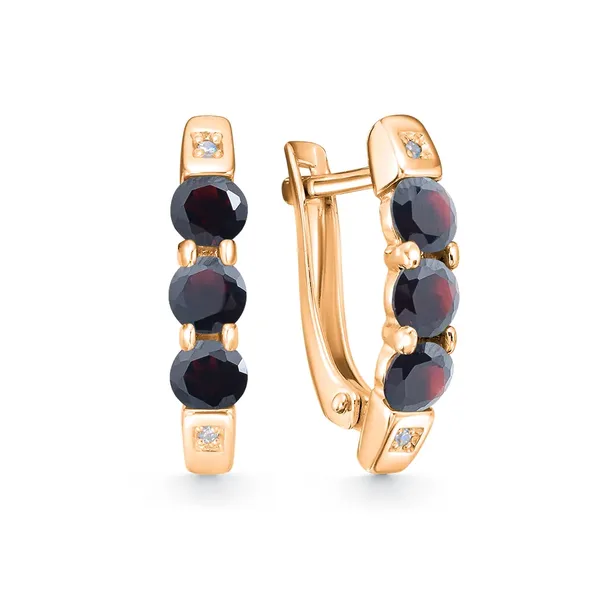 Серьги из серебра с гранатом и фианитом, золочение