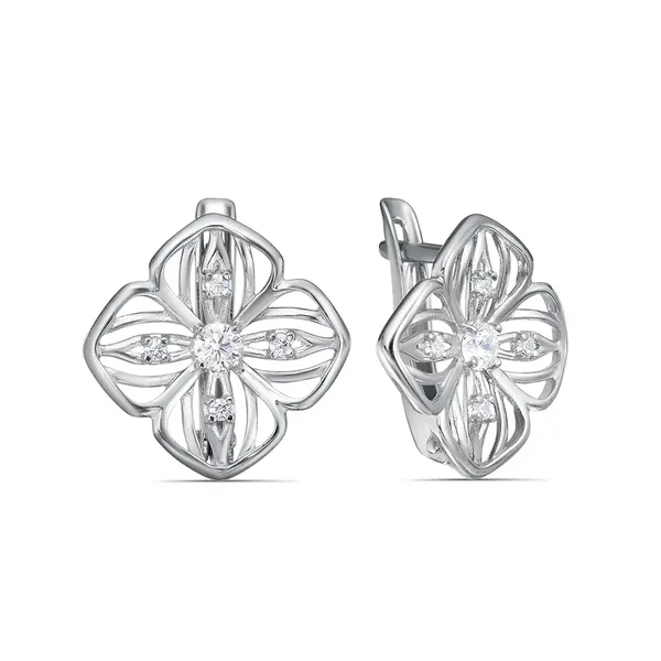 Серьги из серебра с фианитом, родий