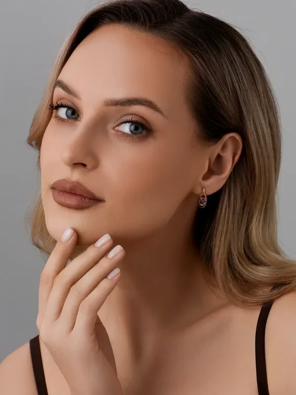 Серьги из серебра с аметистом, золочение