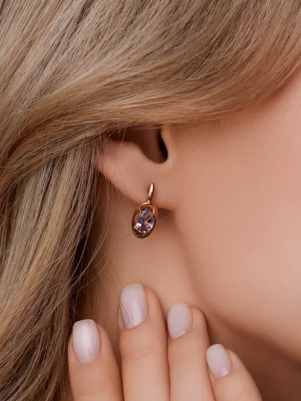 Серьги из серебра с аметистом, золочение