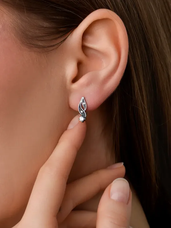 Серьги из серебра с фианитом, оксид
