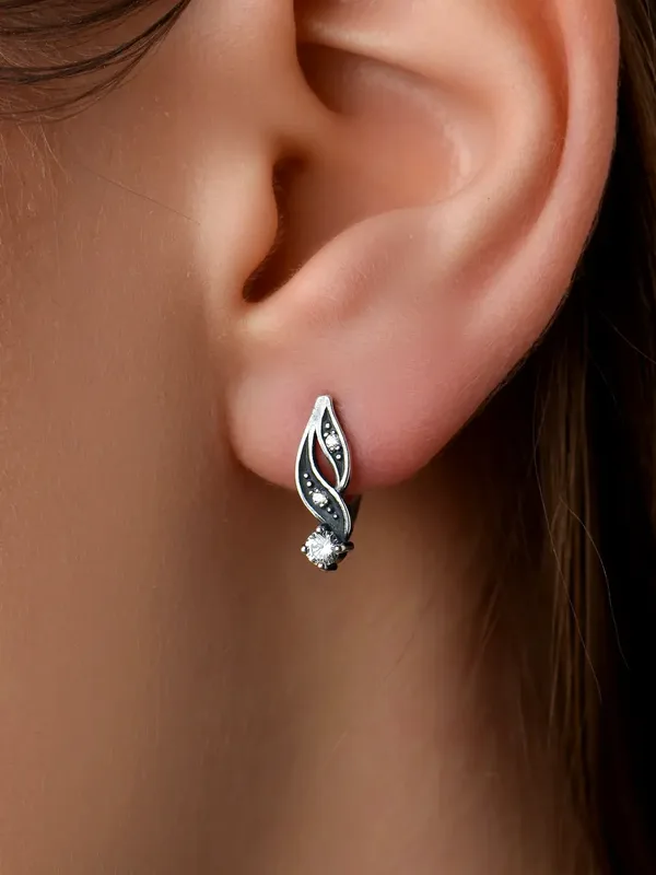 Серьги из серебра с фианитом, оксид
