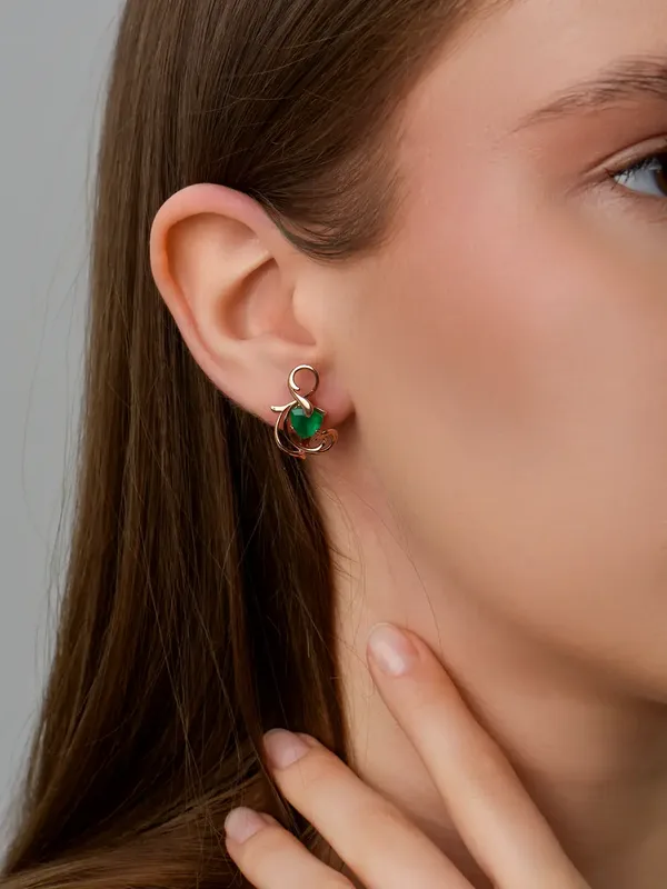 Серьги из серебра с с агатом, золочение