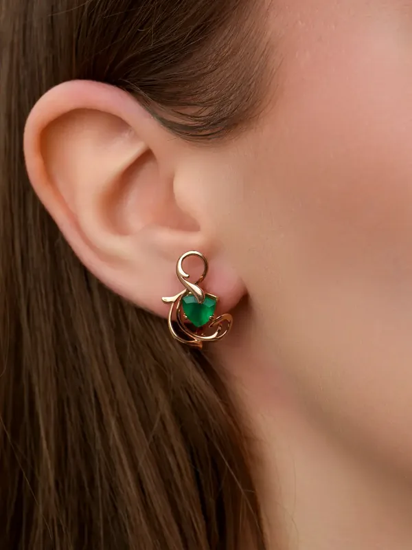 Серьги из серебра с с агатом, золочение