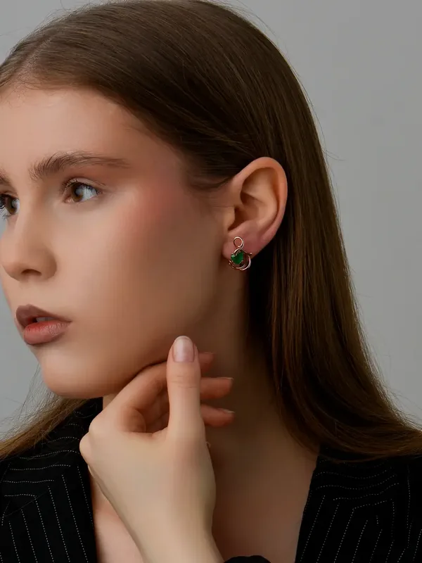 Серьги из серебра с с агатом, золочение