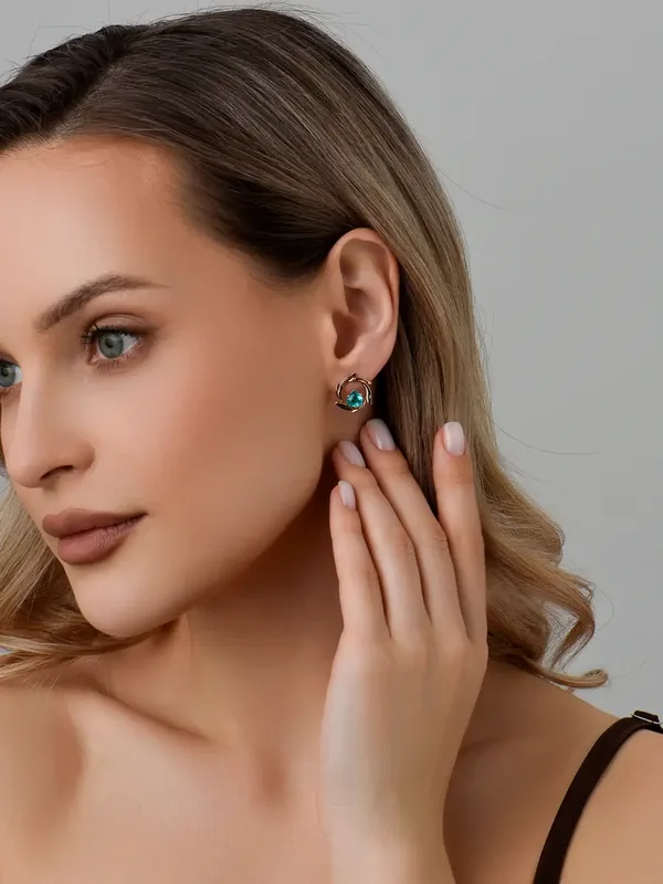 Серьги из серебра с кварцем, золочение