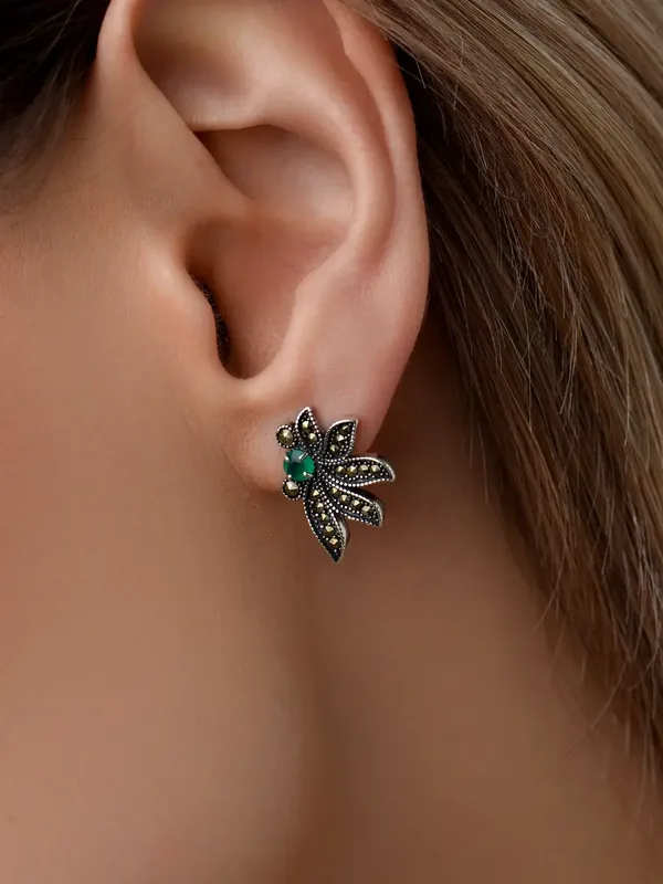 Серьги из серебра с марказитом и с агатом, оксид