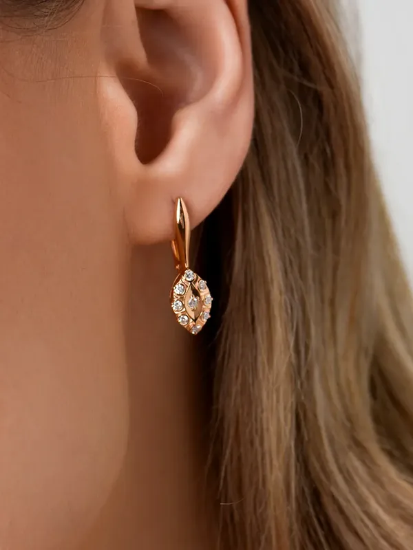 Серьги из серебра с фианитом, золочение