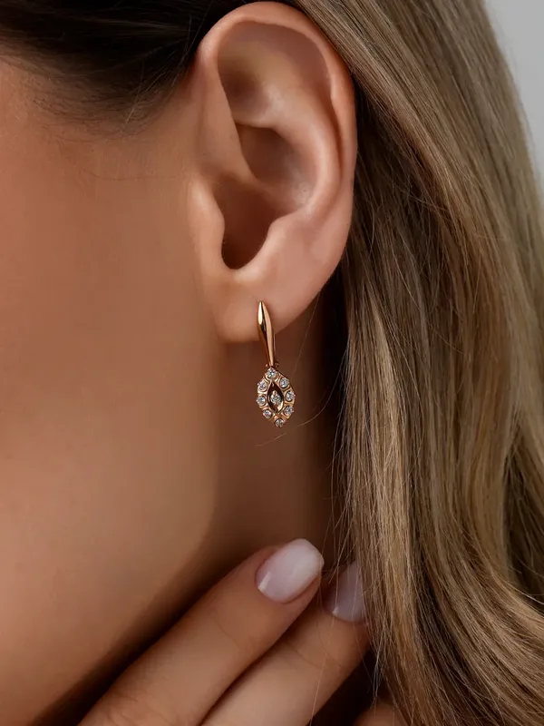 Серьги из серебра с фианитом, золочение