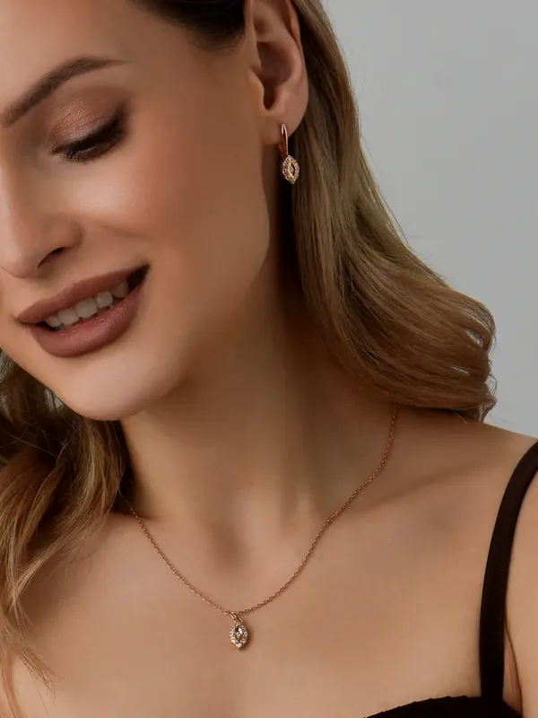Серьги из серебра с фианитом, золочение