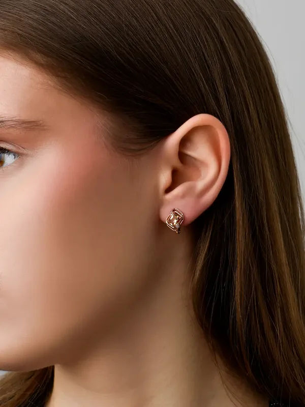Серьги из серебра с цитрином и фианитом, золочение