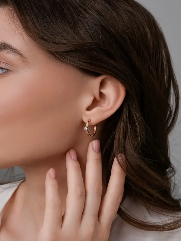 Серьги из серебра с фианитом, золочение