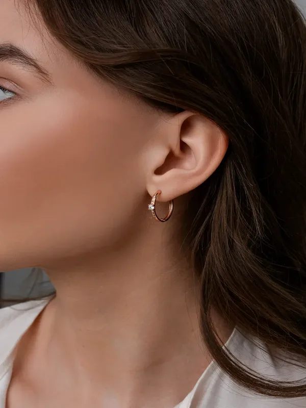 Серьги из серебра с фианитом, золочение