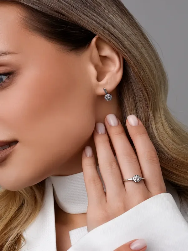 Серьги из серебра с фианитом, оксид