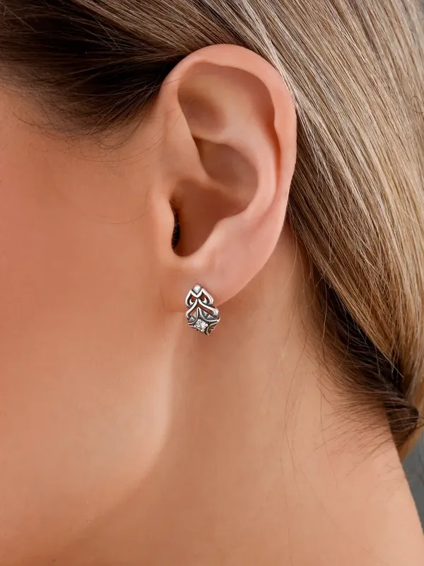 Серьги из серебра с фианитом, оксид