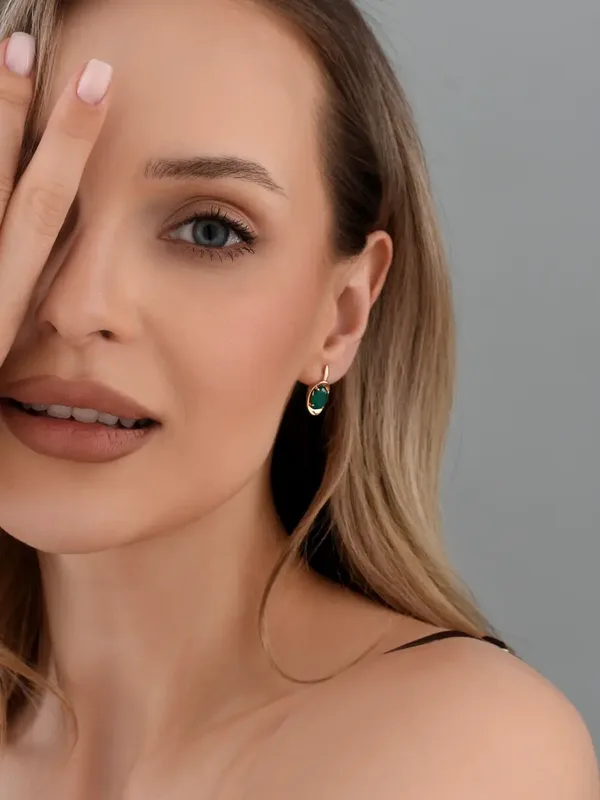 Серьги из серебра с с агатом, золочение