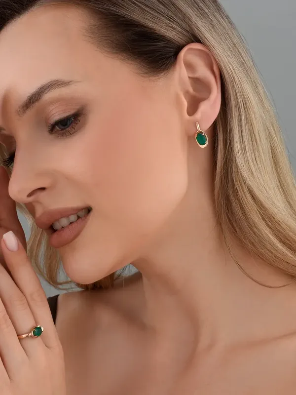 Серьги из серебра с с агатом, золочение