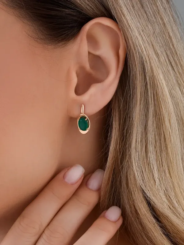 Серьги из серебра с с агатом, золочение